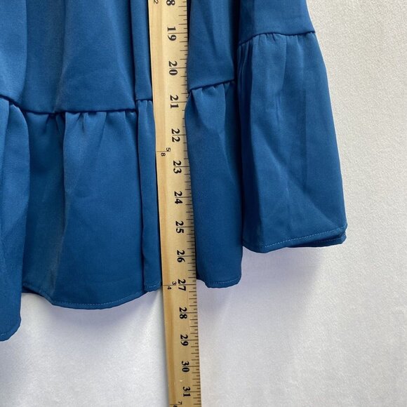 iGENJUN Off Shoulders Lantern Sleeve Smocked Backless A-Line Dress Women L Blue - Picture 4 of 16